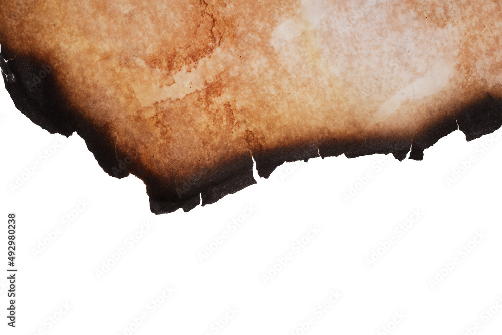 Poster old paper with burnt edges isolated on white background