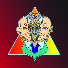 Splitting Face Demon Cartoon Style Mascot E-Sport Logo Vector Illustration