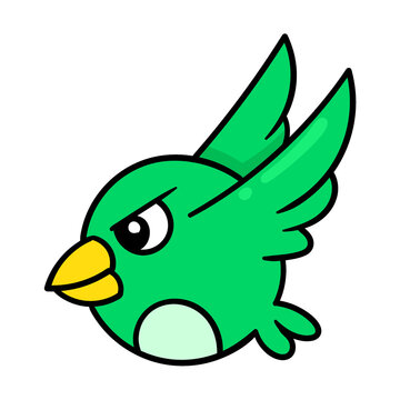fierce faced bird is flying to attack, doodle icon image kawaii