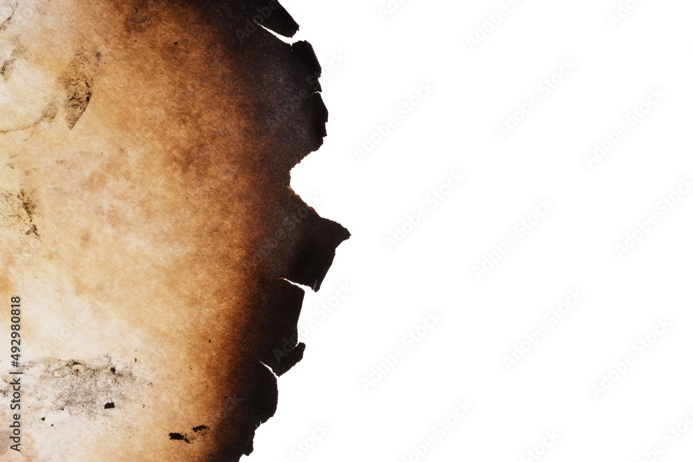 Poster paper with burnt edges isolated on white background