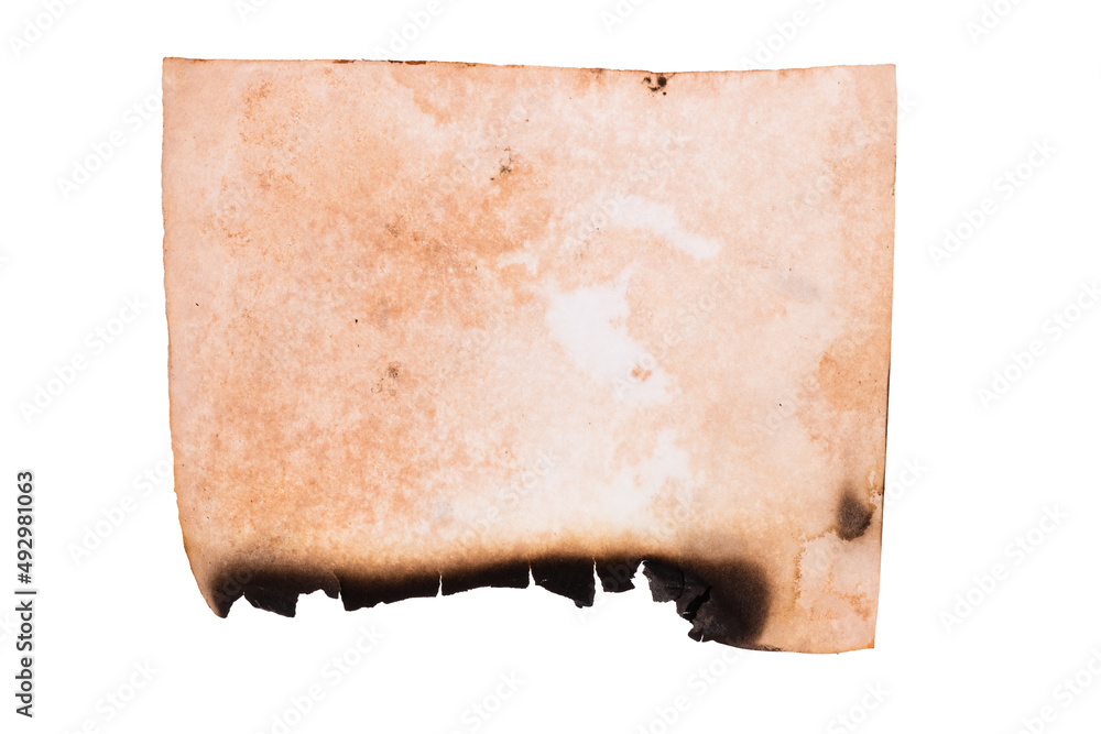Poster paper with burnt edges isolated on white background