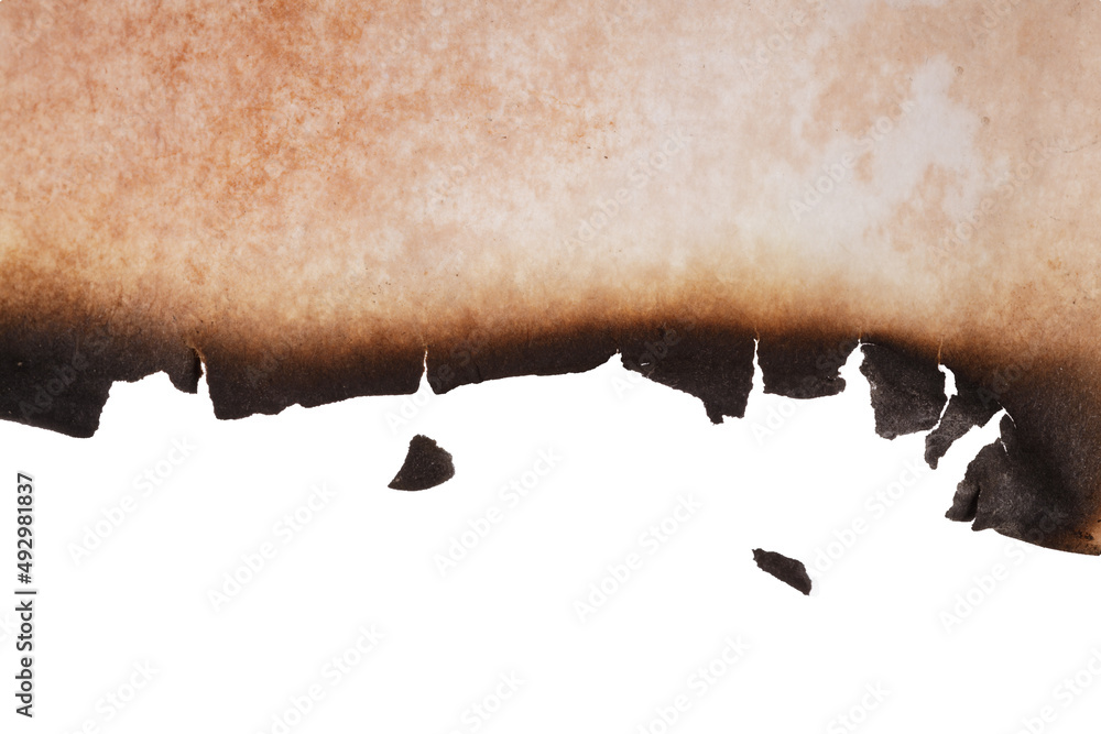 Poster old paper with burnt edges isolated on white background