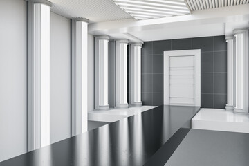 Fototapeta premium Contemporary concrete interior with runway. Presentation and fashion concept. 3D Rendering.