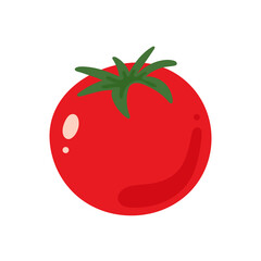 Whole fresh ripe red tomato on white background. Vector cartoon illustration