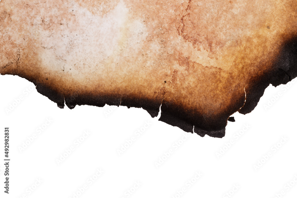 Poster paper with burnt edges isolated on white background