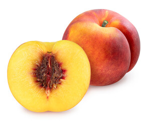 Yellow Peach isolated on white background, Fresh Yellow Peach on White Background With clipping path.