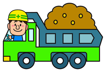 ダンプカー,ドライバー,運転,運ぶ,ダンプ,働く,車,大型トラック,人,乗り物,輸送,男性,イラスト,自動車,荷台,配送,トラック,大型車,重機,作業車,大型自動車,工事,働く車,土,土砂,運搬,フリーカット,カット,重ダンプ,砂 © 満載