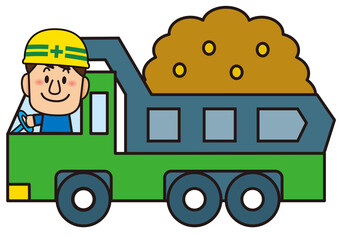 ダンプカー,ドライバー,運転,運ぶ,ダンプ,働く,車,大型トラック,人,乗り物,輸送,男性,イラスト,自動車,荷台,配送,トラック,大型車,重機,作業車,大型自動車,工事,働く車,土,土砂,運搬,フリーカット,カット,重ダンプ,砂 © 満載