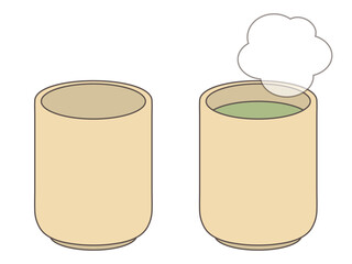 湯呑と緑茶のイラスト(線画あり)