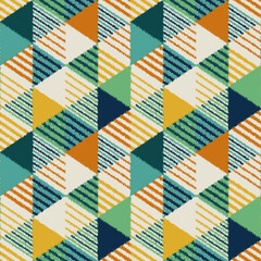 Seamless Retro bright multicolour block Triangle Pattern with frayed edge texture