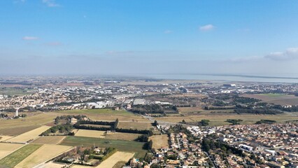 Fototapeta na wymiar vue aérienne de Montpellier, Lattes et Mauguio dans le sud de la France en Occitanie