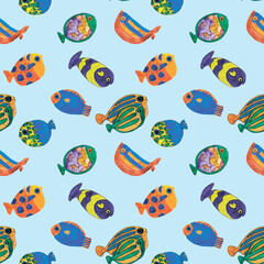 Seamless pattern with fishes.
