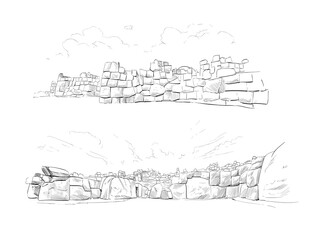 Muyukmarka. Cuzco. Peru. Urban sketch. Hand drawn vector illustration - 492985481