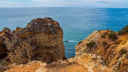 Panoramic view of Ponta da Piedade, Lagos in Algarve, Portugal   