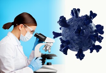 COVID-19 variant Coronavirus. Researching SARS-CoV-2. New mutation of pneumonia.