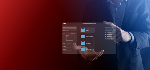 Document management concept. Virtual screen icons Document Management System DMS Online document...