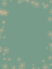 Vertical illustration, green background with yellow abstract flowers on border