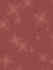 Naklejka na ściany i meble Red Christmas background with abstract flowers, illustration