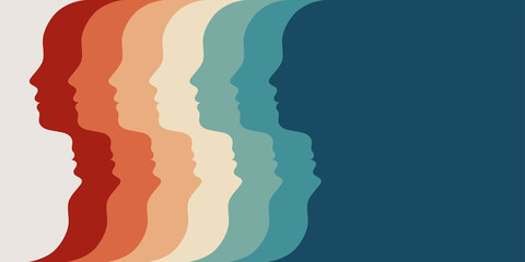 Metaphor bipolar disorder mind mental. Concept mood disorder. Colored silhouette head. Double face. Split personality. Psychology. Dual personality concept. Mental health. Copy space - obrazy, fototapety, plakaty