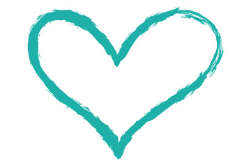 Fototapeta na wymiar Heart contour vector. Turquoise hand drawn love icon isolated. Paint brush stroke heart icon. Hand drawn vector for love logo, heart symbol, doodle icon and Valentine's day. Painted grunge vector