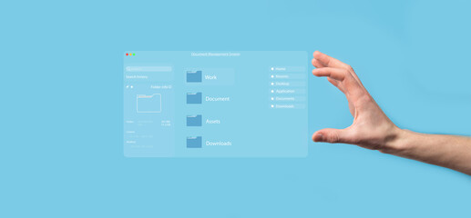 Document management concept. Virtual screen icons Document Management System DMS Online document...