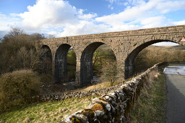 Fototapeta na wymiar Lanacar Lane. disused railway viaduct. Appersett. North Yorkshire. Yorkshire Dales National Park. Widdale Beck