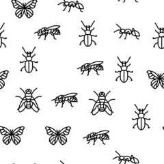 Insect, Spider And Bug Wildlife Vector Seamless Pattern Thin Line Illustration