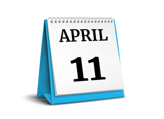 Calendar on white background. 11 April. 3D illustration.