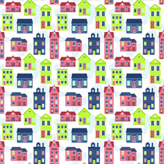 Vector seamless pattern with houses and spots