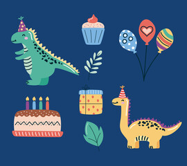 eight dinosaur birthday icons