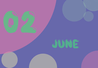 2 june day of the month in pastel colors. Very Peri background, trend of 2022.
