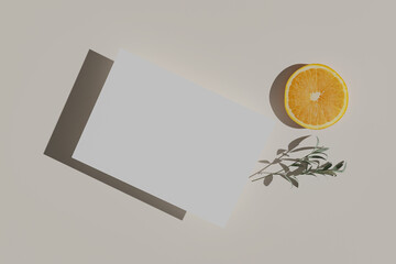 Empty white paper sheet mockup. Photo mockup. 3D render. Template for branding identity.
