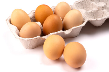 Organic chicken eggs on the table. Eggs are good for everyone and health. Farm products, natural eggs.