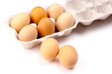 Organic chicken eggs on the table. Eggs are good for everyone and health. Farm products, natural eggs.