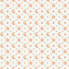 Watercolor pattern with stars, moon in boho style