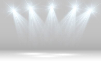 White scene on with spotlights. Vector illustration.