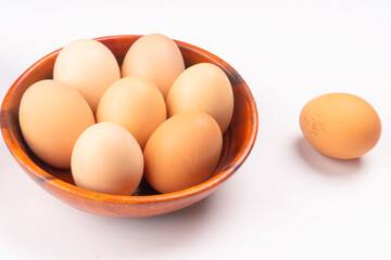 Organic chicken eggs on the table. Eggs are good for everyone and health. Farm products, natural eggs.