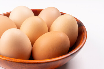 Organic chicken eggs on the table. Eggs are good for everyone and health. Farm products, natural eggs.