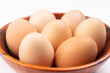 Organic chicken eggs on the table. Eggs are good for everyone and health. Farm products, natural eggs.