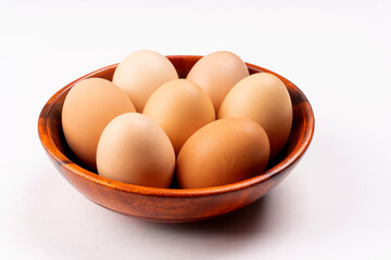 Organic chicken eggs on the table. Eggs are good for everyone and health. Farm products, natural eggs.
