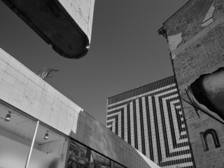 City buildings architecture in abstraction view in black and white
