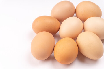 Organic chicken eggs on the table. Eggs are good for everyone and health. Farm products, natural eggs.
