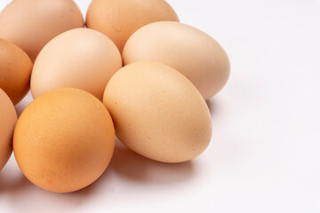 Organic chicken eggs on the table. Eggs are good for everyone and health. Farm products, natural eggs.