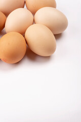 Organic chicken eggs on the table. Eggs are good for everyone and health. Farm products, natural eggs.