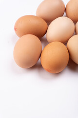 Organic chicken eggs on the table. Eggs are good for everyone and health. Farm products, natural eggs.
