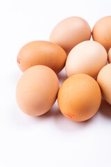 Organic chicken eggs on the table. Eggs are good for everyone and health. Farm products, natural eggs.