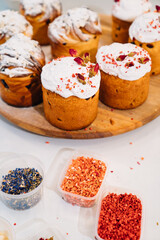 decorated panettones and cruffins. preparation easter cakes. 