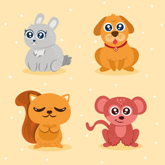 four cute animals characters