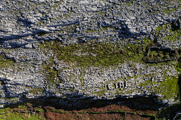 Aerial view on sign Ireland in Irish language EIRE made out of rocks in Burren area. West of Ireland. Popular travel region on Wild Atlantic Way known for it rock surface.