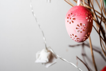 Hand painted Easter eggs decoration. Celebrating popular Catholic religion event